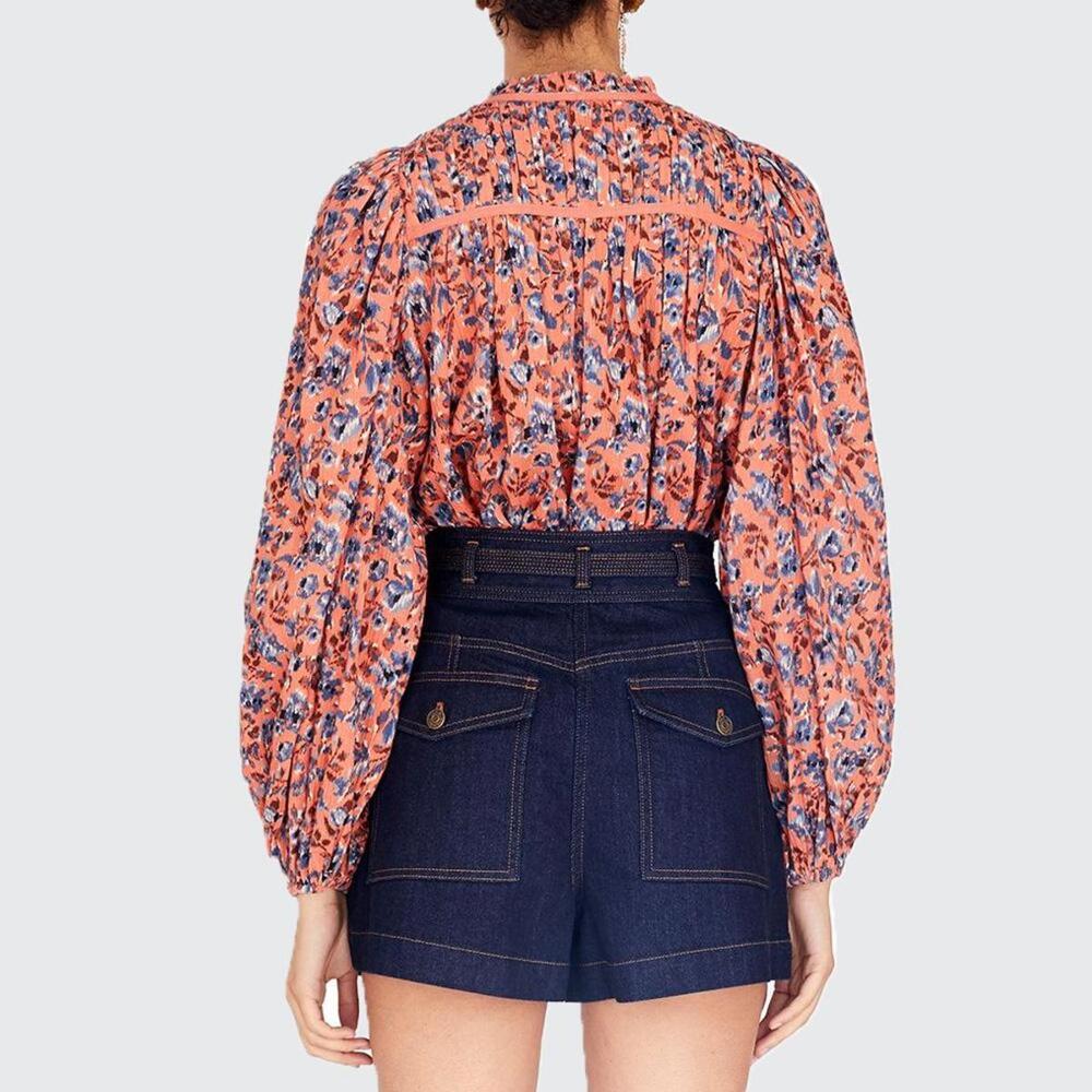 Ulla Johnson Jeanne Rosewood Long Sleeve Blouse Floral Cotton Size 0 Preowned - Picture 3 of 12